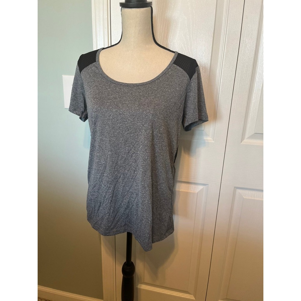 Bally Fitness women's size large grey and black with open back athletic‎ shirt.